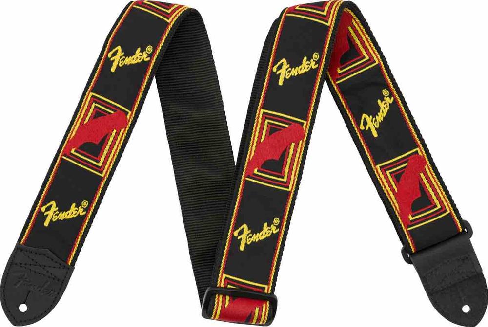 Fender® 2" Monogrammed Strap, Black/Yellow/Red 
