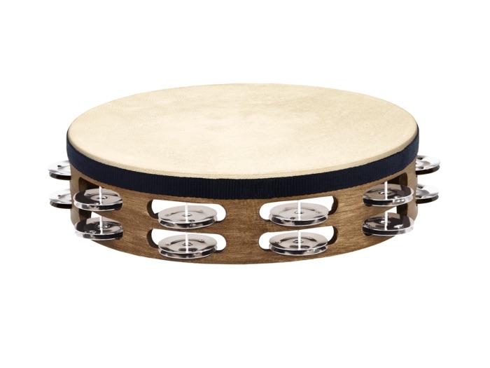 ( Traditional Goat-Skin Wood Tambourine, Stainless Steel Jingles (2 Row)