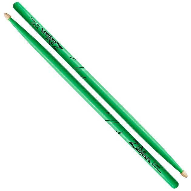 ZILDJIAN Drumsticks, Hickory Wood Tip 5A Acorn, neon green