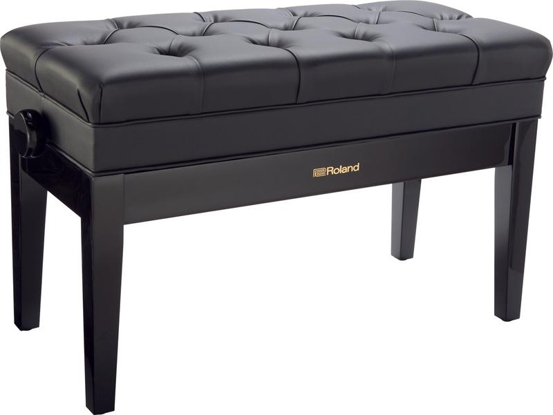 Adjustable-height piano bench with a wide seat # Polished ebony finish