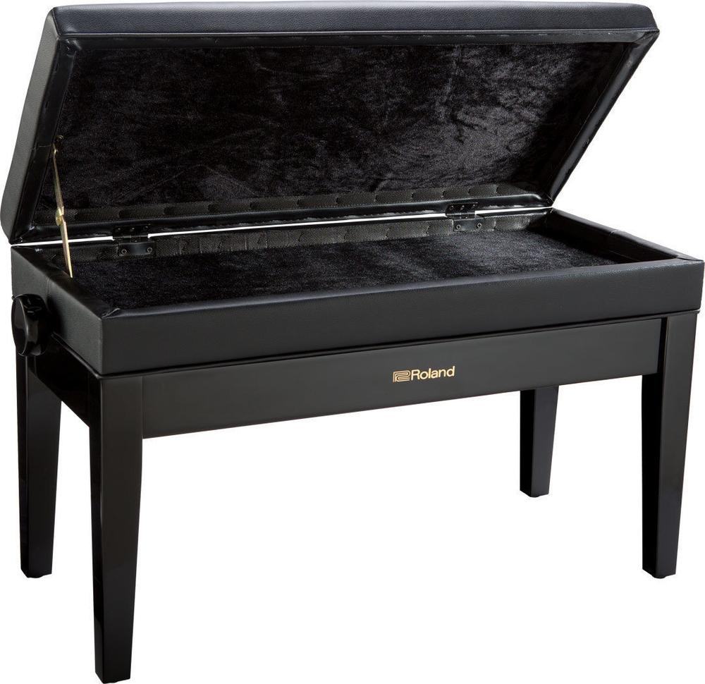 Adjustable-height piano bench with a wide seat # Polished ebony finish 