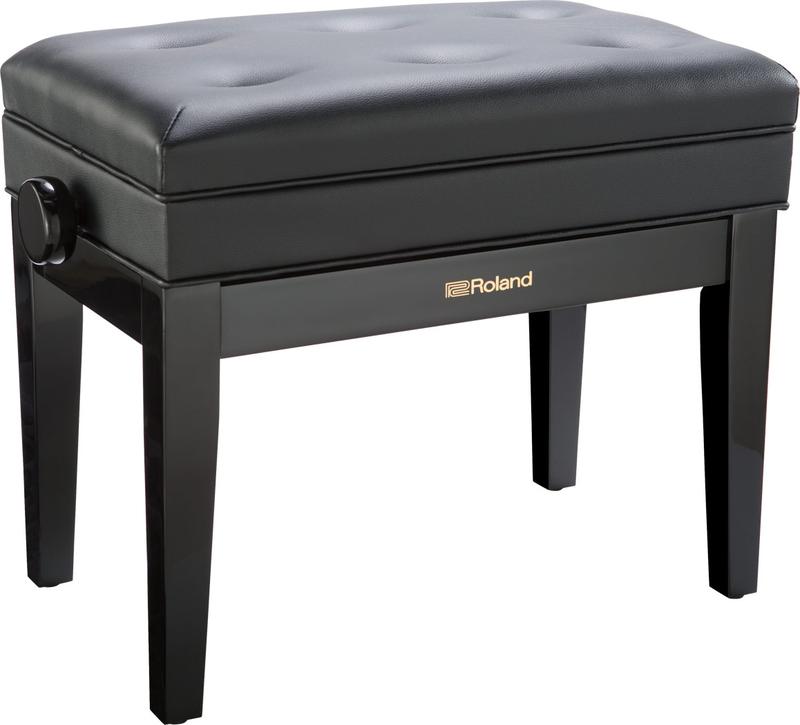Adjustable-height piano bench # Polished ebony finish