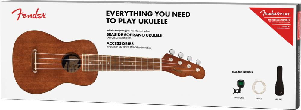 Seaside Soprano Ukulele Starter Pack, Walnut Fingerboard, Natural