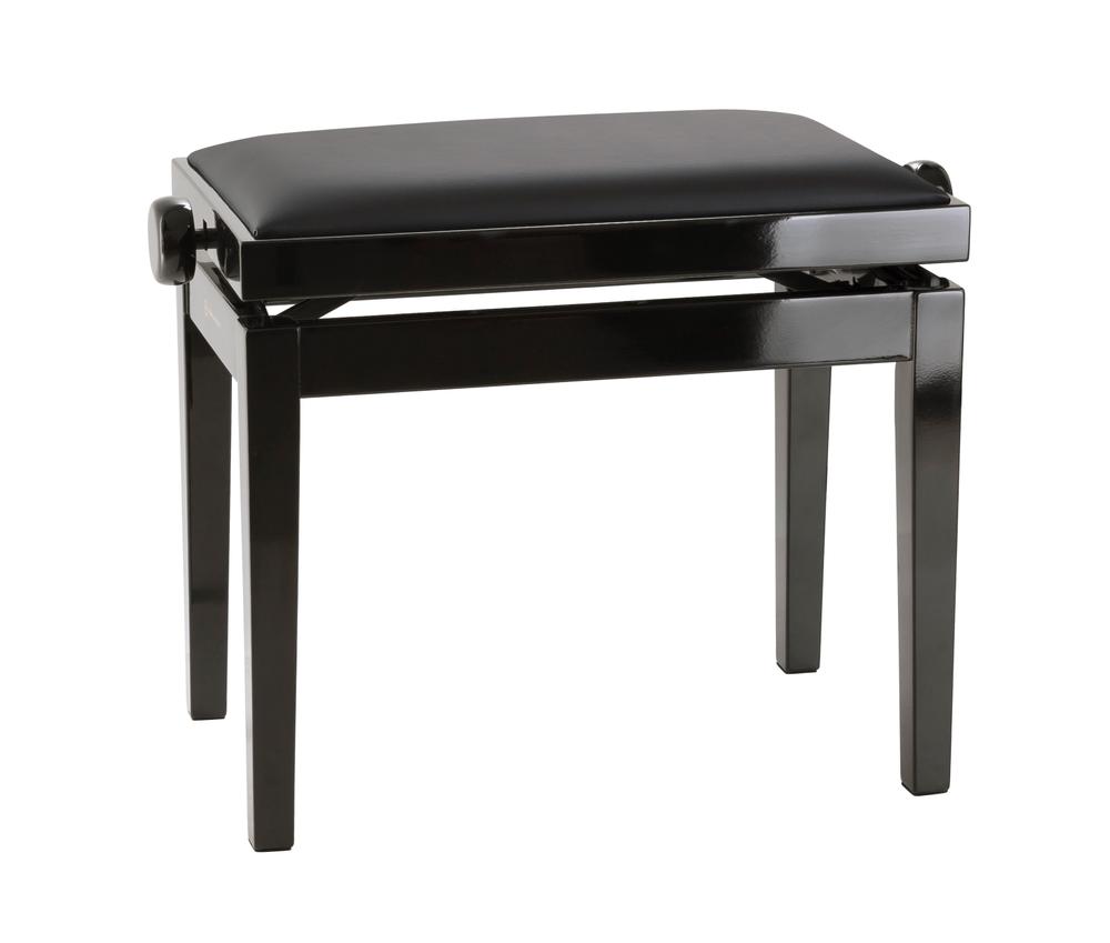 Piano bench black glossy finish, seat black imitation leather