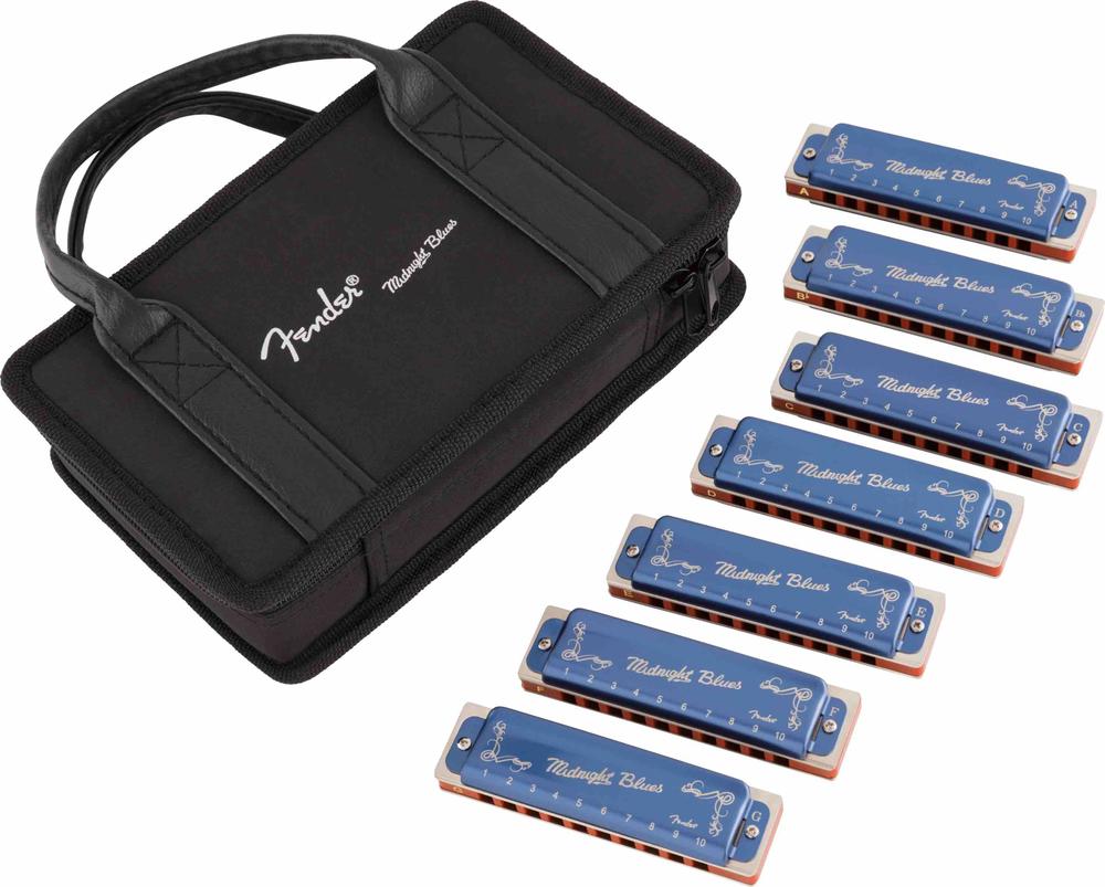 Midnight Blues Harmonica, Pack of 7, with Case ( C,G,A,D,F,E,B flat )