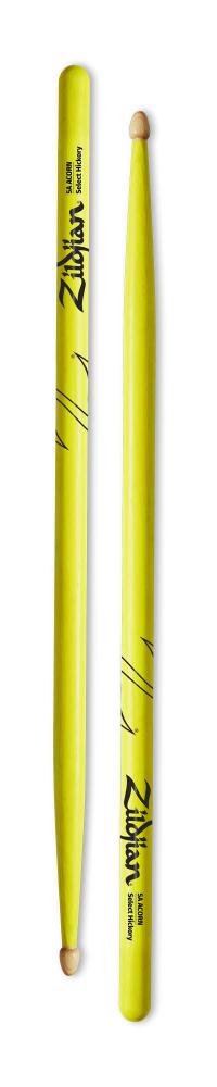 ZILDJIAN Drumsticks, Hickory Wood Tip 5A Acorn, neon yellow