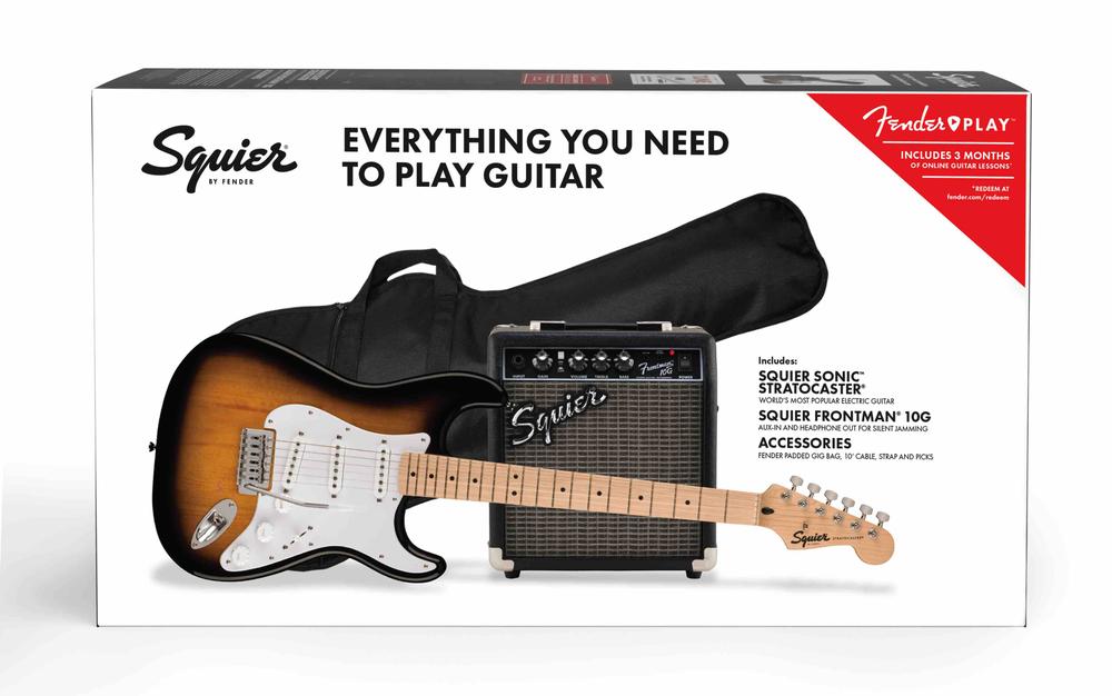Squier Sonic™ Stratocaster® Starter Pack, Maple Fingerboard, 2-Color Sunburst, Gig Bag, 10G 